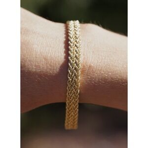 Vintage 18k Solid‎ Yellow Gold Braided Thick Rope Bracelet Twist 6.60g 7mm Thick